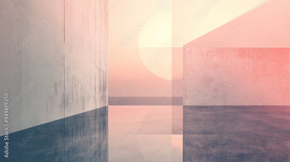 Poster soft, ephemeral geometric designs with translucent elements, blending seamlessly into a calm and min