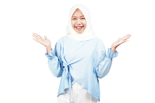 Excited asian hijab girl isolated transparent