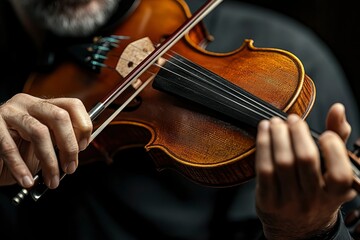 Fototapeta premium Close-up of a Violinist's Hands Playing a Violin