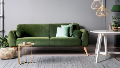 Interior of modern room with comfortable sofa and table. ai generated