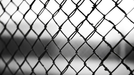 Fototapeta premium BW fence: barbed wire and chain-link