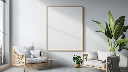 Frame mockup, ISO A paper size. Living room wall poster mockup. Interior mockup with house background. Modern interior design. generative ai