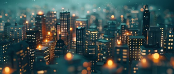 A bustling cityscape at dusk sparkles with innumerable warm lights, conveying a sense of dynamic urban energy and nightly allure.