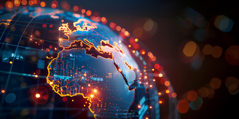 Global network on digital Earth globe, world finance connectivity, business trading, telecommunication