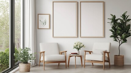 Frame mockup, ISO A paper size. Living room wall poster mockup. Interior mockup with house background. Modern interior design. generative ai