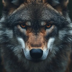 Close-Up Portrait of a Wolf with Intense Amber Eyes