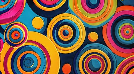 Abstract geometric seamless pattern with concentric circles and tropical colors, playful and cheerful