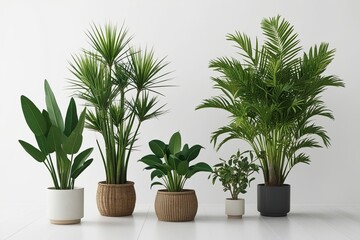 Stunning Isolated Lush Plant Arrangements of Cordyline Fruticosa Spider Plant and Ficus Lyrata on White Background