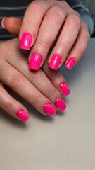 The beauty of the natural nails. Perfect clean manicure. New trendy nail arts on young women hand. Beautiful nail polish in hand