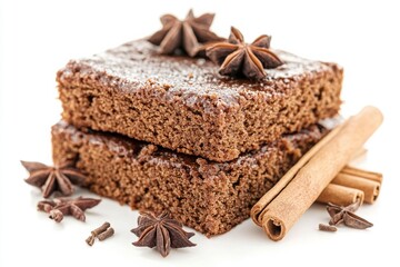 Gingerbread Cake, A spiced cake made with ginger, cinnamon, and molasses, often served during the holiday season. isolated on white background