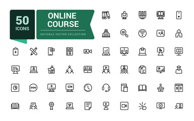 Online course line icon set. Collection of black outline logo for web design and mobile apps. Pixel perfect, minimalistic web and UI icon. Outline icon collections.