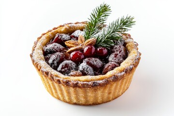 Mince Pie Cake, Inspired by traditional British mince pies, this cake incorporates the flavors of spiced fruit and brandy, often served during Christmas. Isolated on White Background