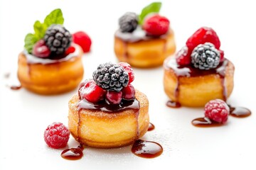 Mini Pancake Bites, Small, sweet cakes cooked in molds, often served half-cooked for a gooey center isolated on white background