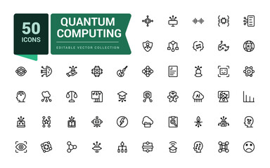 Quantum computing line icons set. Related to AI technology and possibilities, machine learning. Pixel perfect, minimalistic web and UI icon. Outline icon collections.