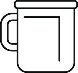 Simple black and white illustration of a metal camping mug with a handle