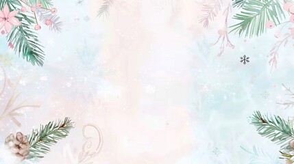 Delicate Watercolor Christmas Backgrounds: Light Pink & Blue with Pine, Snowflakes, and Pink Flowers