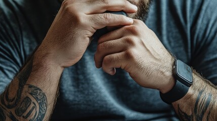 Old man with wrinkled hands holding his face in prayer