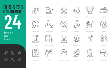 Business Management Line Editable Icons set. Vector illustration in thin line modern style of business related icons: strategy, management, project, and more. Isolated on white