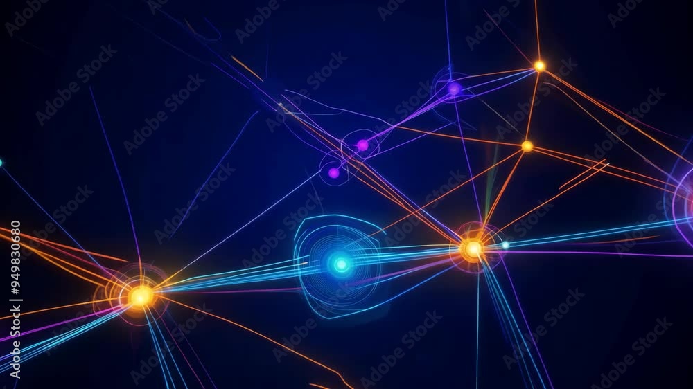Poster exploring a vibrant network of pulsating lines and colors in a dynamic digital landscape