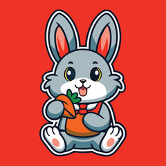 Cute Rabbit eating Carrot vector illustration 