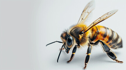one single honey bee on white background