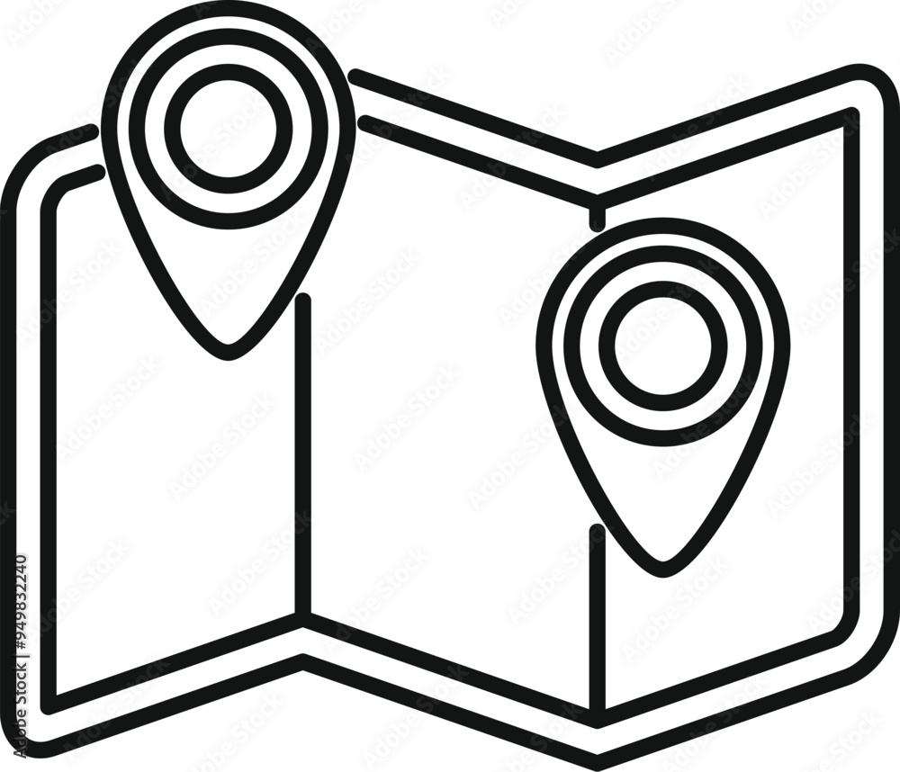 Poster two location pins are marking a specific point on a folded paper map