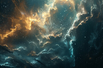 Obraz premium Nebula and bright stars in night sky. Space background.