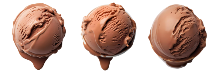 Collection of chocolate ice cream scoop set on transparent background. Generative ai design concept.