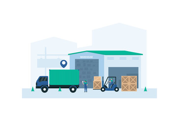Warehouse Crew Unloading Goods from Trucks. Illustration