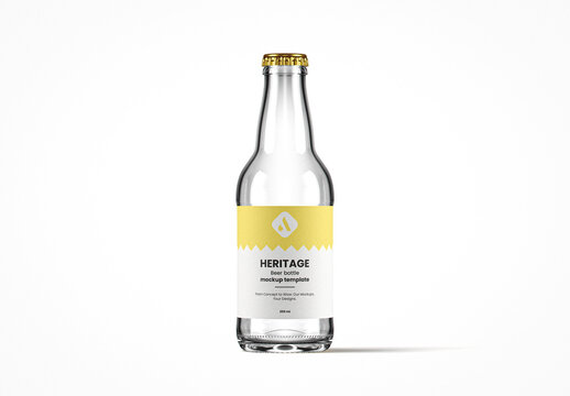 Clear Glass Heritage Beer Bottle Mockup