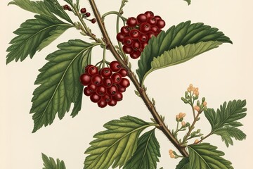 Isolated Berry Plant Botanical Illustration on White Background