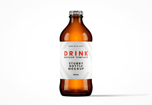 Light Amber Stubby Glass Bottle Mockup