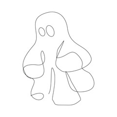 Continuous single line sketch drawing of Halloween  ghost costume theme autumn mood horrible restless soul fears one line vector illustration