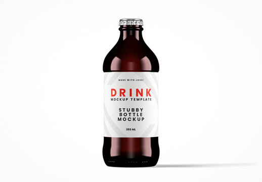 Dark Amber Stubby Glass Bottle Mockup