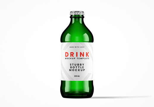 Green Glass Stubby Bottle Mockup