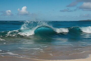 Fototapeta premium Pristine Crystal Blue Waves with Micro Bubbles and Tide Surge