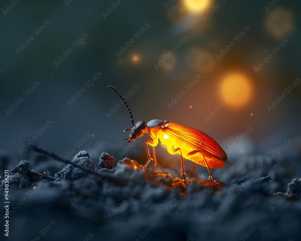 Poster mesmerizing firefly glowing in the twilight with luminescent abdomen