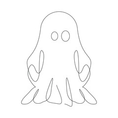 Continuous single line sketch drawing of Halloween  ghost costume theme autumn mood horrible restless soul fears one line vector illustration