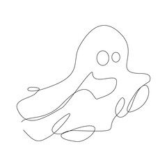 Continuous single line sketch drawing of Halloween  ghost costume theme autumn mood horrible restless soul fears one line vector illustration