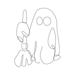 Continuous single line sketch drawing of Halloween  ghost costume theme autumn mood horrible restless soul fears one line vector illustration