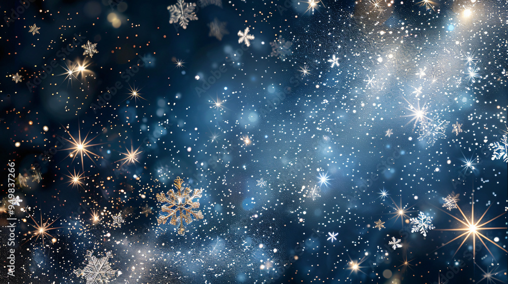 Aufkleber abstract blue christmas background with snowflakes falling from a sparkling sky