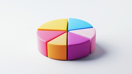 A 3D pie chart with colorful segments, floating above a white background, representing data distribution in a visually striking way.