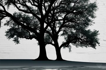 Obraz premium Majestic Oak Trees Silhouette Isolated on White Background for Urban Art and Design