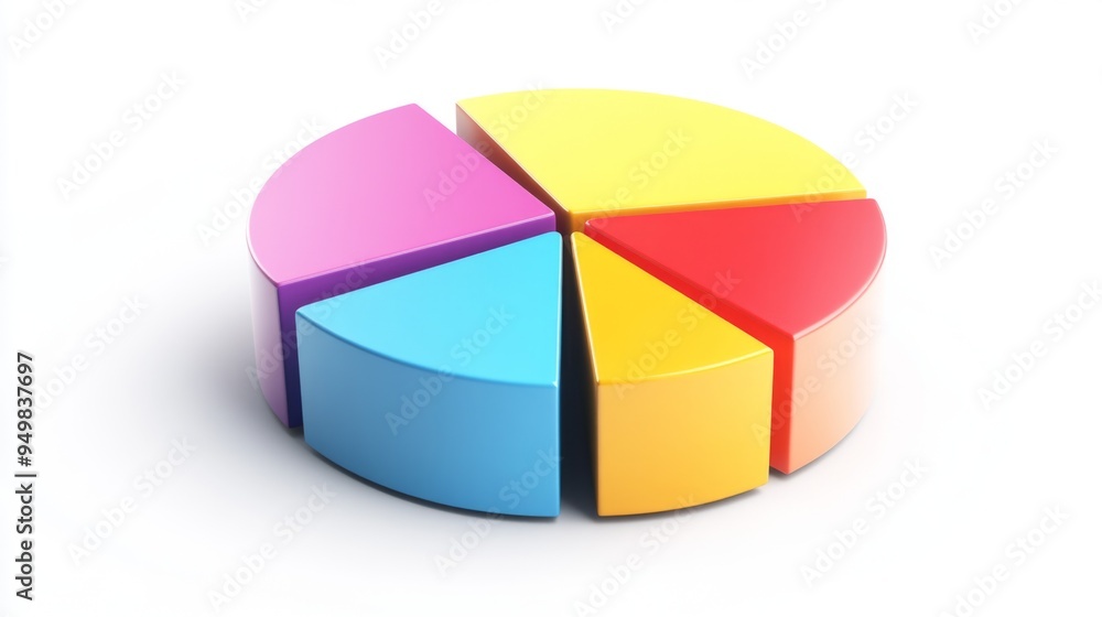 Fototapete a 3d pie chart with colorful segments, floating above a white background, representing data distribu