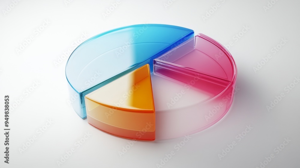 Fototapete a 3d pie chart with transparent sections, allowing a view through the layers, set against a clean, m