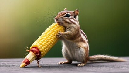 Obraz premium a chipmunk with a piece of corn on the cob