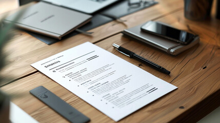 A close-up of a resume with neatly formatted sections, showing the applicantâs name and contact information at the top.