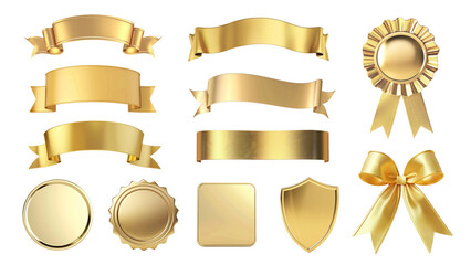 PNG Gold ribbon badge element set, transparent background
