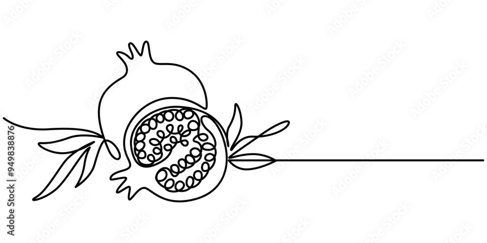 Aufkleber pomegranate in continuous single one line drawing. one line drawing of fruit. happy shana tova fruit
