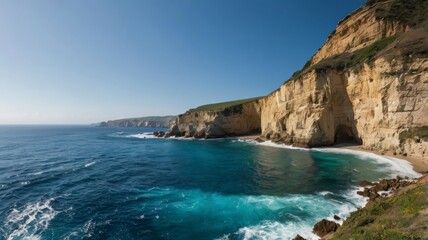 Obraz premium Panoramic coastal cliffs with blue ocean